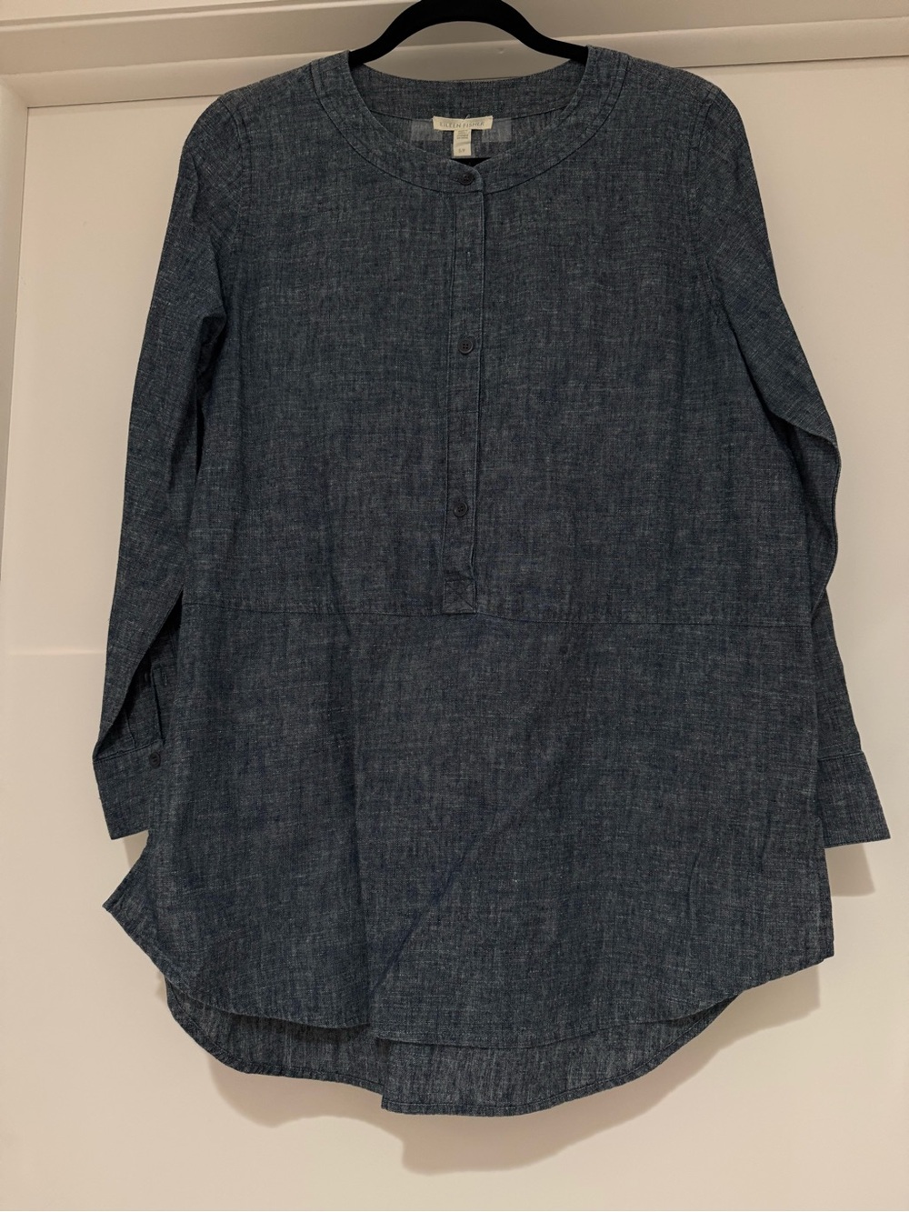Eileen Fisher Blue Denim Round-Neck Long Sleeve Tunic Top